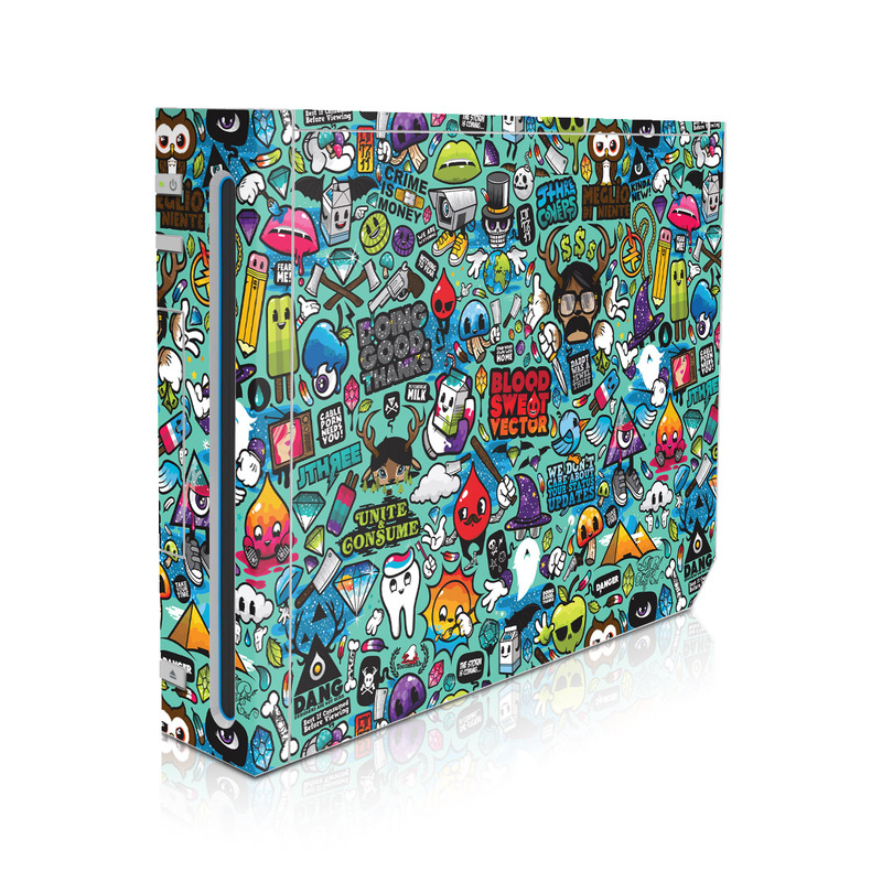 Wii Skin design of Cartoon, Art, Pattern, Design, Illustration, Visual arts, Doodle, Psychedelic art, with black, blue, gray, red, green colors