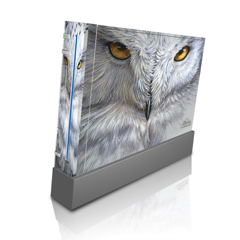Wii Skin design of Owl, Bird, Bird of prey, Snowy owl, great grey owl, Close-up, Eye, Snout, Wildlife, Eastern Screech owl, with gray, white, black, blue, purple colors