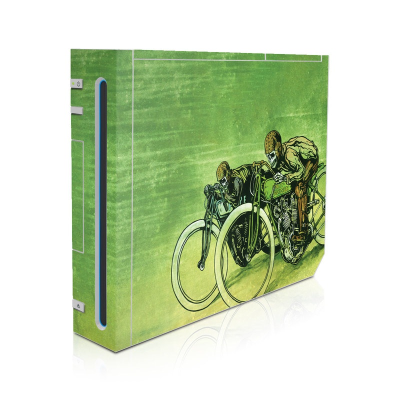 Wii Skin design of Tire, Wheel, Bicycle, Bicycle tire, Automotive tire, Crankset, Bicycle handlebar, Motor vehicle, Bicycle wheel, Bicycle part, with green, gray, white, black, brown colors