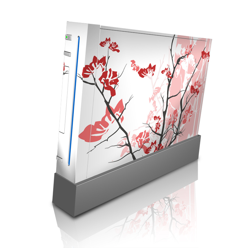 Wii Skin design of Branch, Red, Flower, Plant, Tree, Twig, Blossom, Botany, Pink, Spring, with white, pink, gray, red, black colors