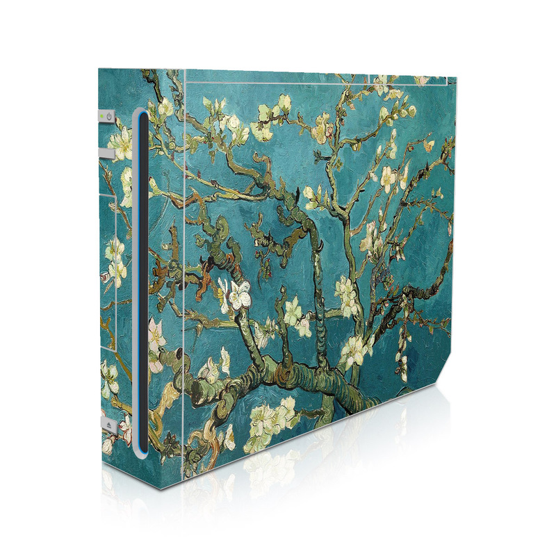 Wii Skin design of Tree, Branch, Plant, Flower, Blossom, Spring, Woody plant, Perennial plant, with blue, black, gray, green colors