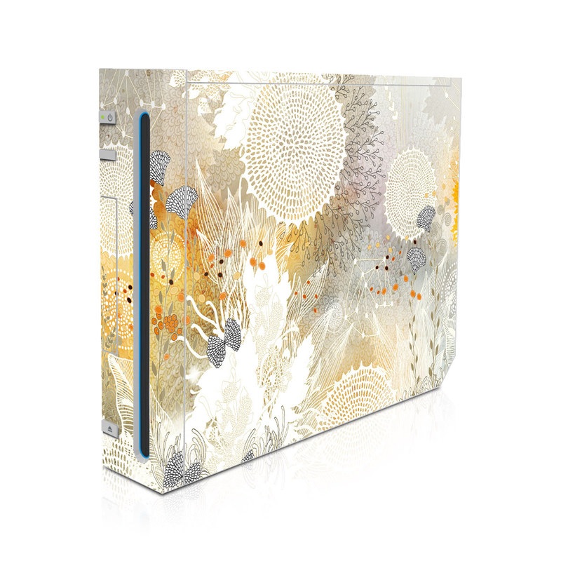 Wii Skin design of Pattern, Floral design, Flower, Plant, Illustration, camomile, Wildflower, Art, with gray, yellow, pink, white, green colors