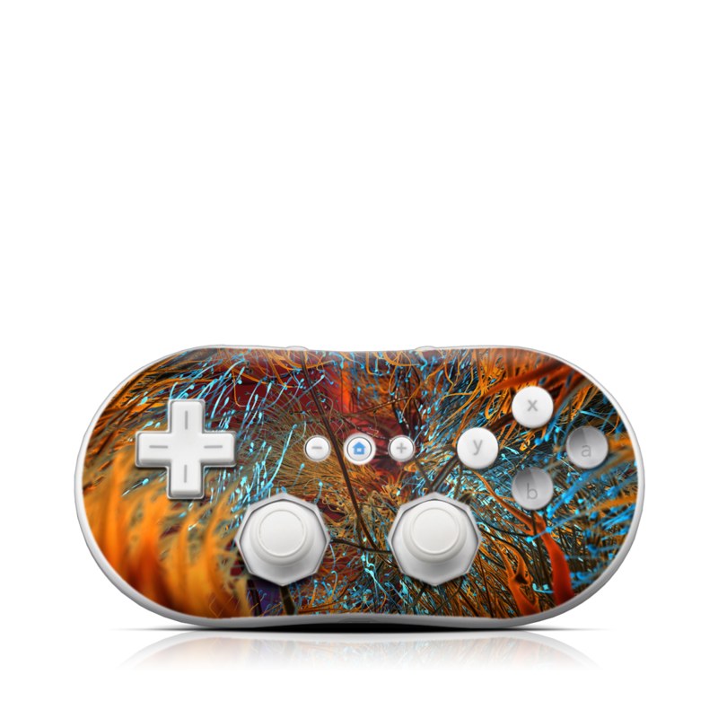 Wii Classic Controller Skin design of Orange, Tree, Electric blue, Organism, Fractal art, Plant, Art, Graphics, Space, Psychedelic art, with orange, blue, red, yellow, purple colors