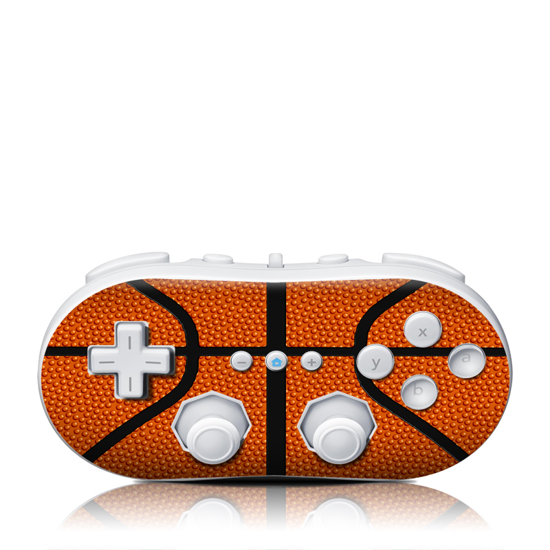 Wii Classic Controller Skin design of Orange, Basketball, Line, Pattern, Sport venue, Brown, Yellow, Design, Net, Team sport, with orange, black colors