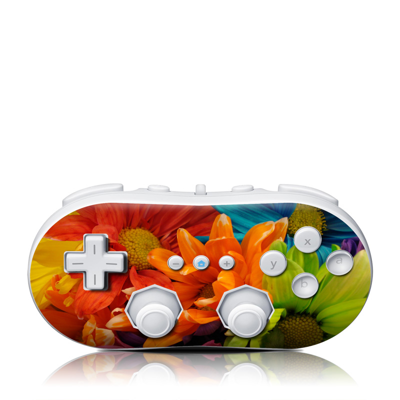 Wii Classic Controller Skin design of Flower, Petal, Orange, Cut flowers, Yellow, Plant, Bouquet, Floral design, Flowering plant, Gerbera, with red, green, black, blue colors