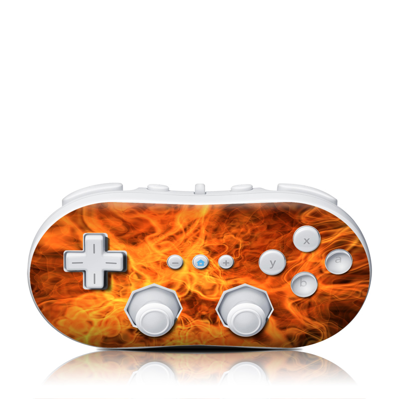 Wii Classic Controller Skin design of Flame, Fire, Heat, Orange, with red, orange, black colors
