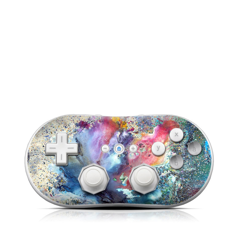 Wii Classic Controller Skin design of Watercolor paint, Painting, Acrylic paint, Art, Modern art, Paint, Visual arts, Space, Colorfulness, Illustration, with gray, black, blue, red, pink colors