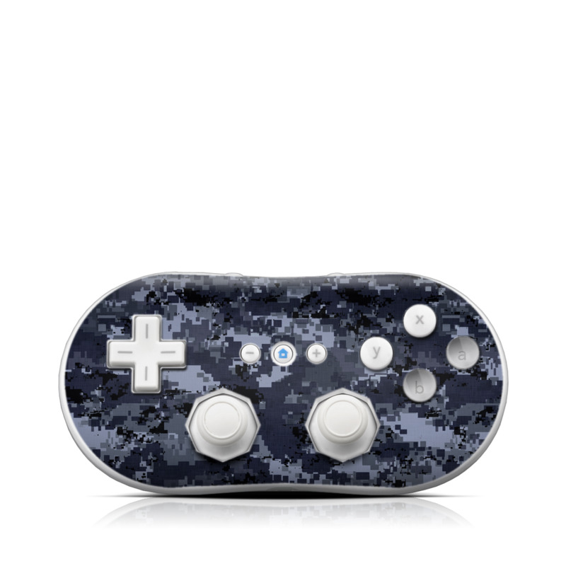 Wii Classic Controller Skin design of Military camouflage, Black, Pattern, Blue, Camouflage, Design, Uniform, Textile, Black-and-white, Space, with black, gray, blue colors