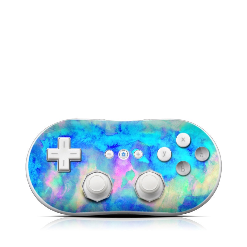Wii Classic Controller Skin design of Blue, Turquoise, Aqua, Pattern, Dye, Design, Sky, Electric blue, Art, Watercolor paint, with blue, purple colors