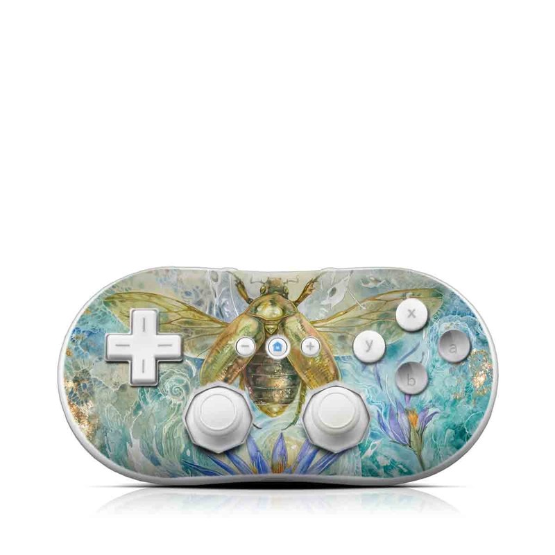Wii Classic Controller Skin design of Painting, Fictional character, Art, Flower, Watercolor paint, Plant, Wildflower, Angel, Honeybee, Mythology, with blue, yellow, brown, purple, red, white colors
