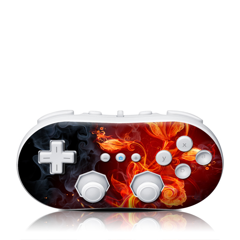 Wii Classic Controller Skin design of Flame, Fire, Heat, Red, Orange, Fractal art, Graphic design, Geological phenomenon, Design, Organism, with black, red, orange colors
