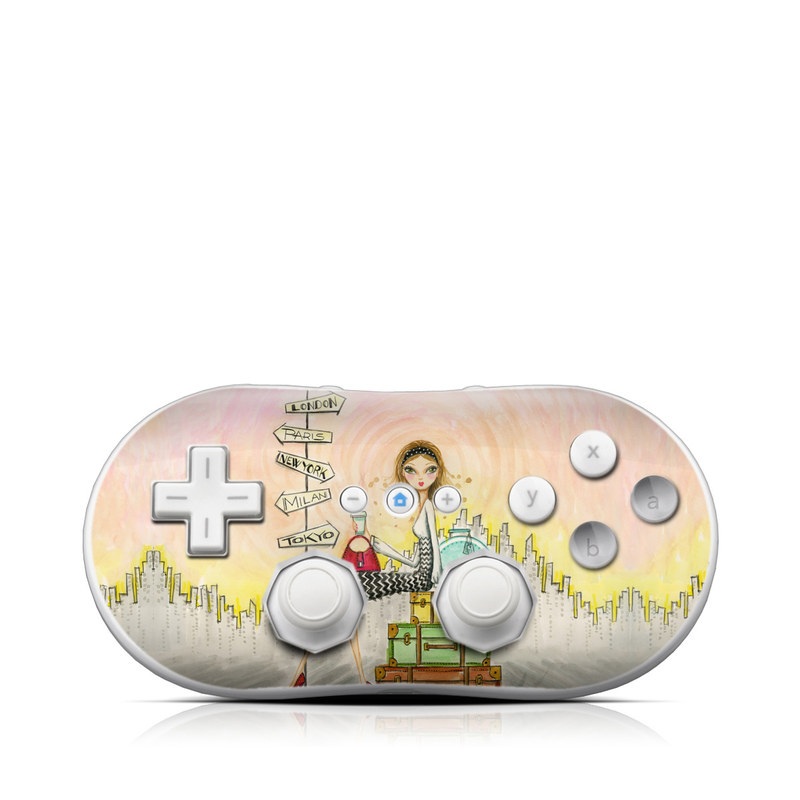 Wii Classic Controller Skin design of Cartoon, Illustration, Art, Watercolor paint, with gray, pink, green, red, black colors