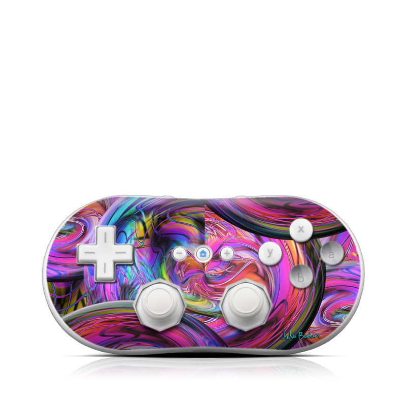 Wii Classic Controller Skin design of Pattern, Psychedelic art, Purple, Art, Fractal art, Design, Graphic design, Colorfulness, Textile, Visual arts, with purple, black, red, gray, blue, green colors