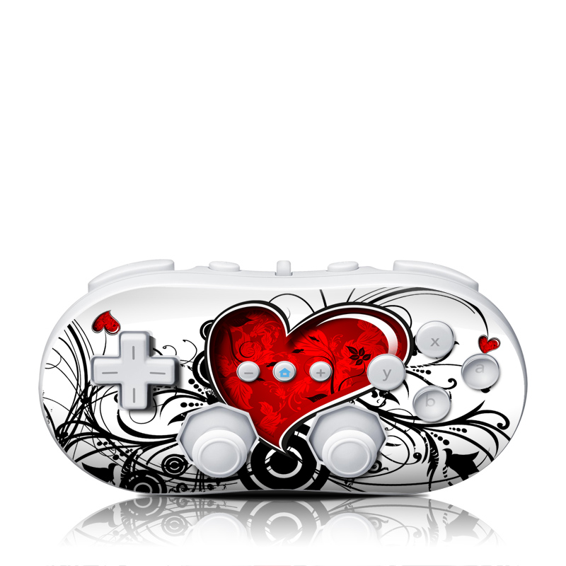 Wii Classic Controller Skin design of Heart, Line art, Love, Clip art, Plant, Graphic design, Illustration, with white, gray, black, red colors