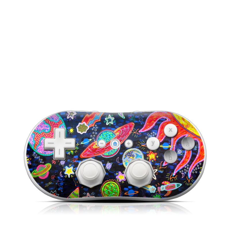 Wii Classic Controller Skin design of Pattern, Psychedelic art, Visual arts, Paisley, Design, Motif, Art, Textile, with black, gray, blue, red colors