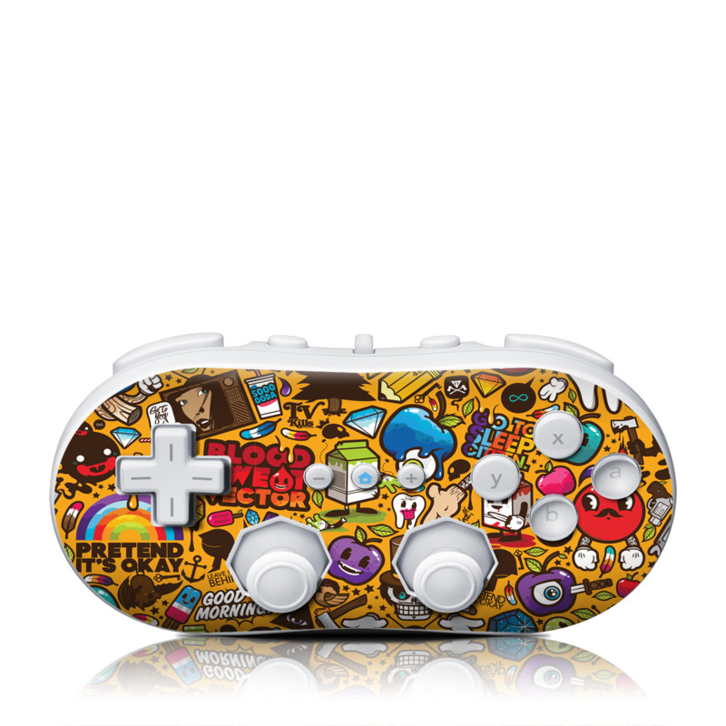 Wii Classic Controller Skin design of Pattern, Psychedelic art, Visual arts, Art, Design, Illustration, Graphic design, Doodle, with black, green, red, gray, orange, blue colors