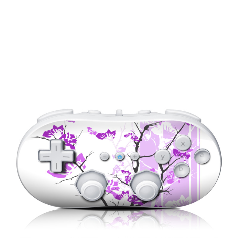 Wii Classic Controller Skin design of Branch, Purple, Violet, Lilac, Lavender, Plant, Twig, Flower, Tree, Wildflower, with white, purple, gray, pink, black colors