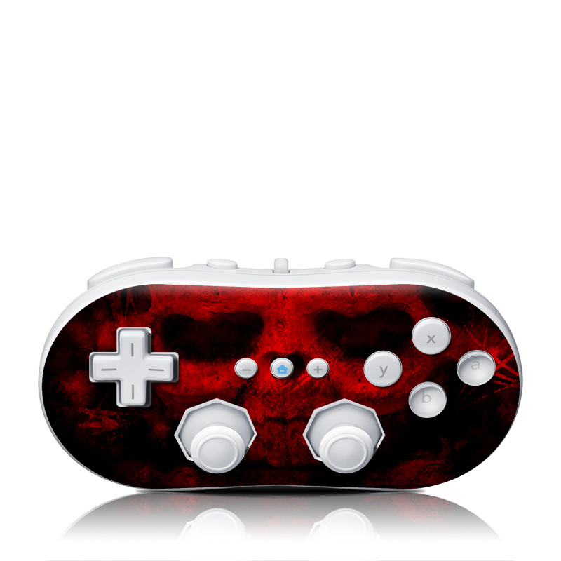 Wii Classic Controller Skin design of Red, Skull, Bone, Darkness, Mouth, Graphics, Pattern, Fiction, Art, Fractal art, with black, red colors