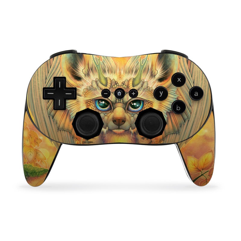Wii Classic Controller Pro Skin design of Nature, Mammal, Art, Fawn, Owl, Illustration, Tail, Fictional character, Visual arts, Terrestrial animal, with yellow, orange, green, white, black colors