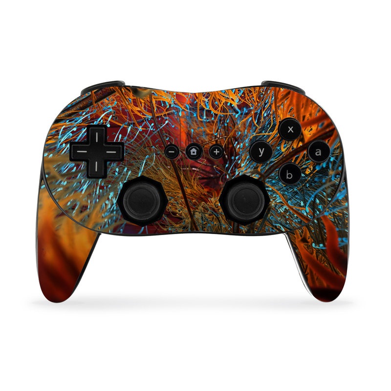 Wii Classic Controller Pro Skin design of Orange, Tree, Electric blue, Organism, Fractal art, Plant, Art, Graphics, Space, Psychedelic art, with orange, blue, red, yellow, purple colors