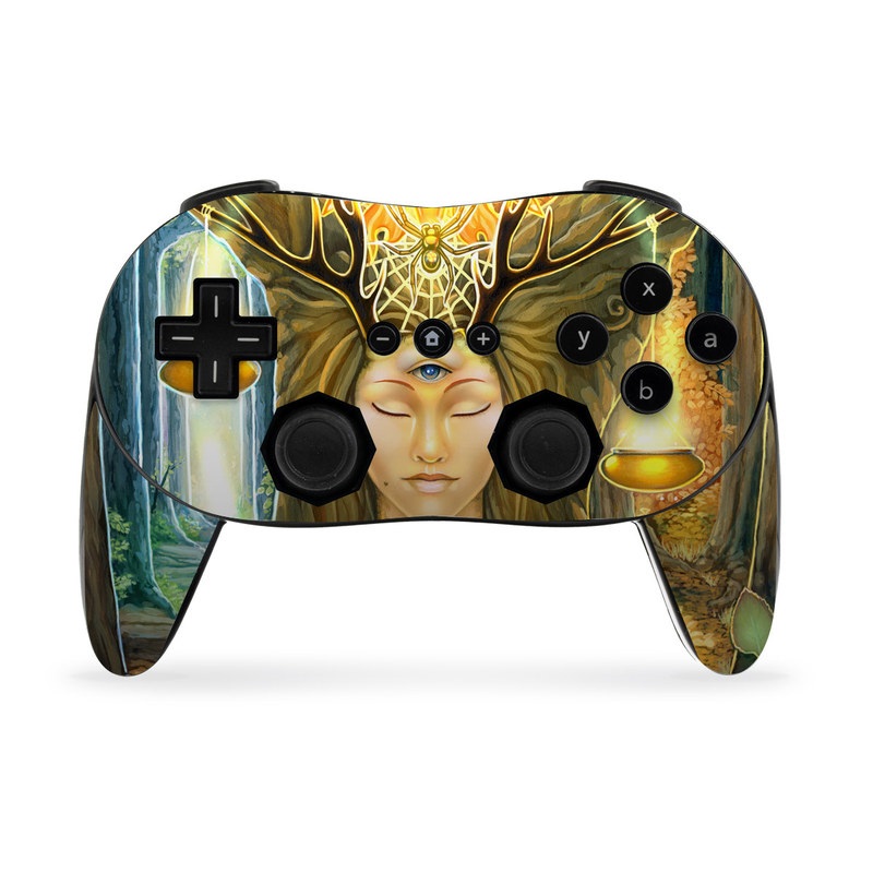 Wii Classic Controller Pro Skin design of Painting, Art, Illustration, Plant, Fictional character, Mythology, Cg artwork, Visual arts, Glass, Drawing, with yellow, green, brown, pink, orange, black colors