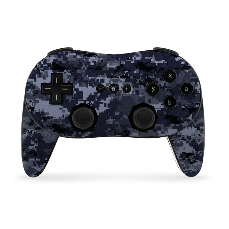 Wii Classic Controller Pro Skin design of Military camouflage, Black, Pattern, Blue, Camouflage, Design, Uniform, Textile, Black-and-white, Space, with black, gray, blue colors