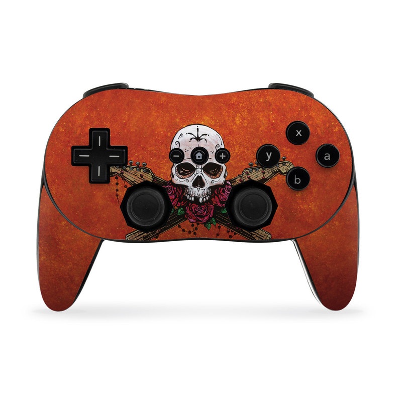 Wii Classic Controller Pro Skin design of Sleeve, Orange, Skull, Font, Bone, Art, T-shirt, Symbol, Circle, Emblem, with black, white, gray, brown, red, green colors