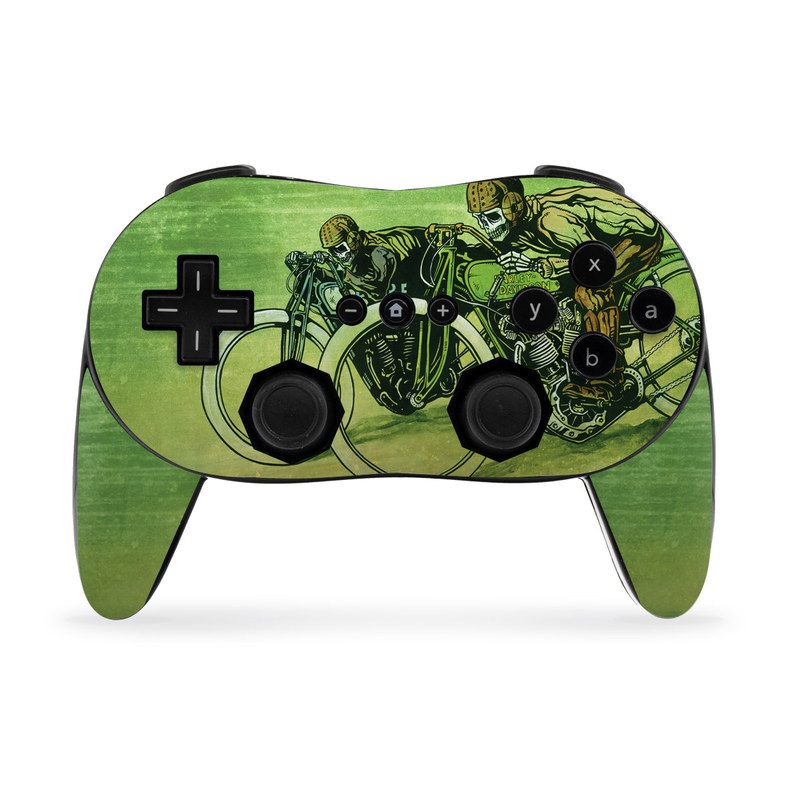 Wii Classic Controller Pro Skin design of Tire, Wheel, Bicycle, Bicycle tire, Automotive tire, Crankset, Bicycle handlebar, Motor vehicle, Bicycle wheel, Bicycle part, with green, gray, white, black, brown colors