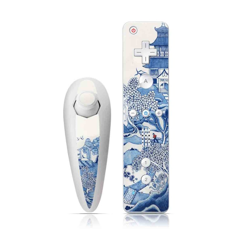 Wii Nunchuk Remote Skin design of Blue, Blue and white porcelain, Winter, Christmas eve, Illustration, Snow, World, Art, with blue, white colors