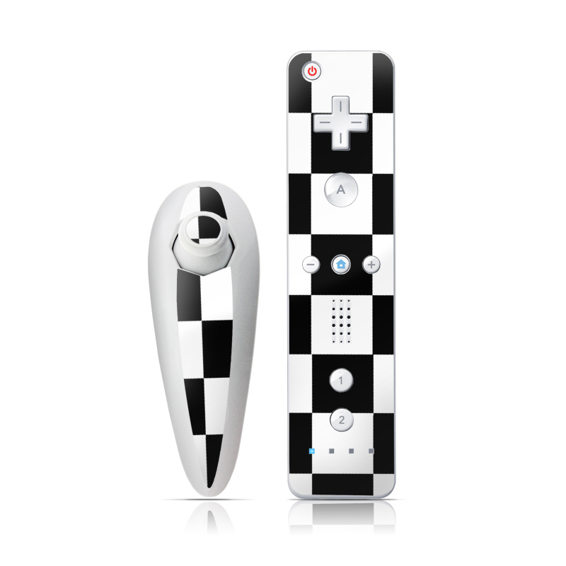 Wii Nunchuk Remote Skin design of Black, Photograph, Games, Pattern, Indoor games and sports, Black-and-white, Line, Design, Recreation, Square, with black, white colors