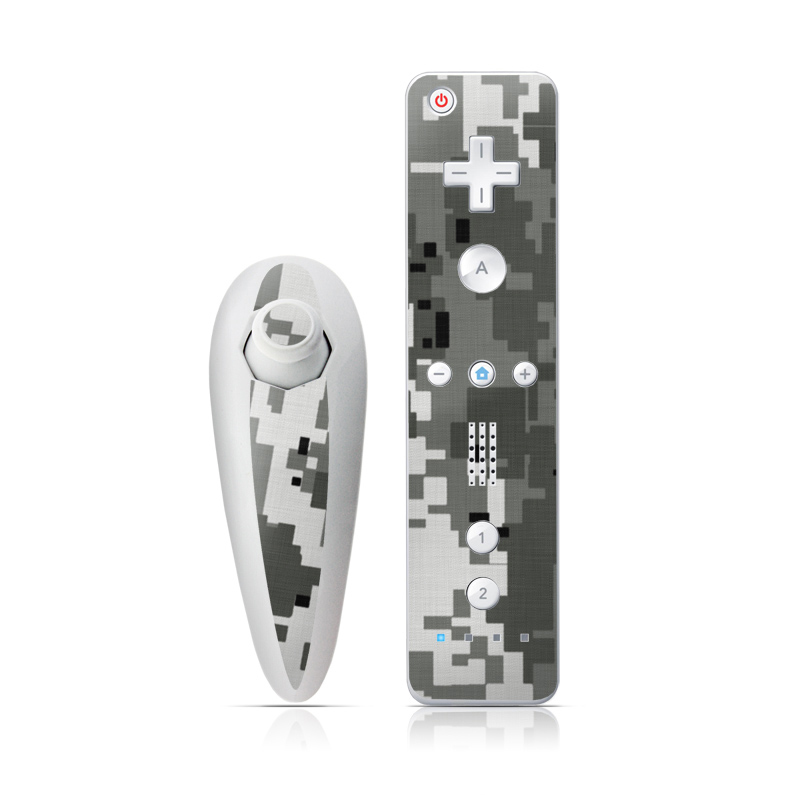 Wii Nunchuk Remote Skin design of Military camouflage, Pattern, Camouflage, Design, Uniform, Metal, Black-and-white, with black, gray colors