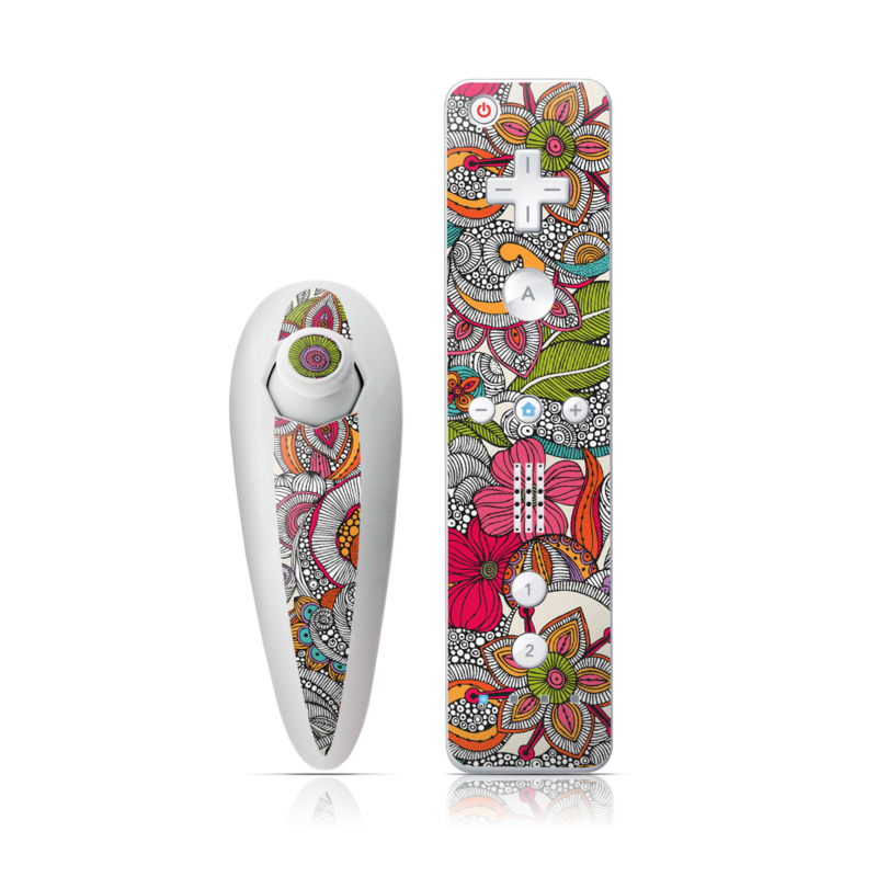 Wii Nunchuk Remote Skin design of Pattern, Drawing, Visual arts, Art, Design, Doodle, Floral design, Motif, Illustration, Textile, with gray, red, black, green, purple, blue colors