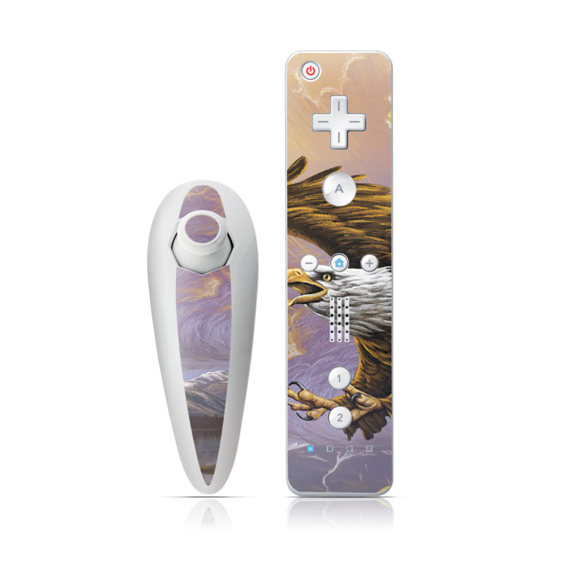 Wii Nunchuk Remote Skin design of Bird, Bird of prey, Bald eagle, Vertebrate, Eagle, Accipitriformes, Accipitridae, Golden eagle, Beak, Hawk, with gray, black, green, red, purple colors