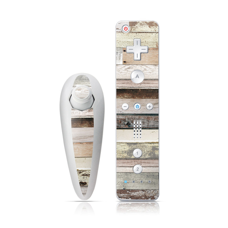 Wii Nunchuk Remote Skin design of Wood, Wall, Plank, Line, Lumber, Wood stain, Beige, Parallel, Hardwood, Pattern, with brown, white, gray, yellow colors