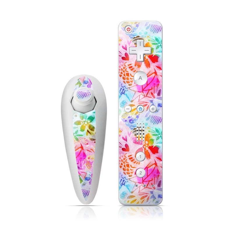 Wii Nunchuk Remote Skin design of Pattern, Design, Textile, Art, with gray, pink, purple, blue colors