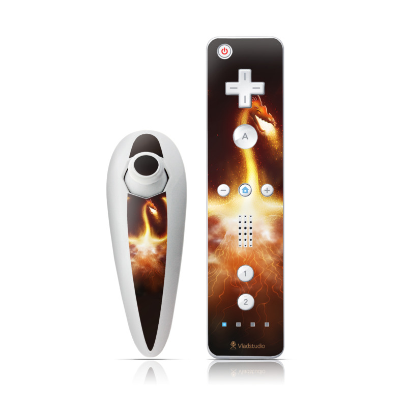Wii Nunchuk Remote Skin design of Light, Atmosphere, Orange, Space, Heat, Sky, Darkness, Art, Geological phenomenon, Universe, with black, red, green, pink colors