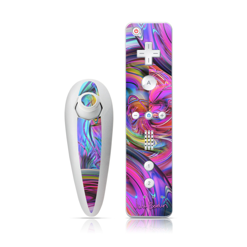 Wii Nunchuk Remote Skin design of Pattern, Psychedelic art, Purple, Art, Fractal art, Design, Graphic design, Colorfulness, Textile, Visual arts, with purple, black, red, gray, blue, green colors