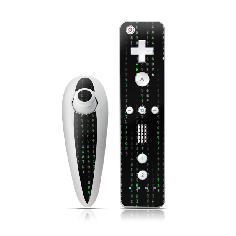 Wii Nunchuk Remote Skin design of Green, Black, Pattern, Symmetry, with black colors