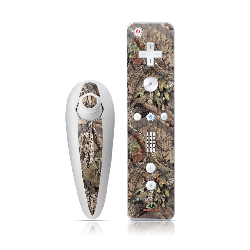Wii Nunchuk Remote Skin design of shellbark hickory, Camouflage, Tree, Branch, Trunk, Plant, Leaf, Adaptation, Wood, Twig, with orange, green, red, black, gray colors