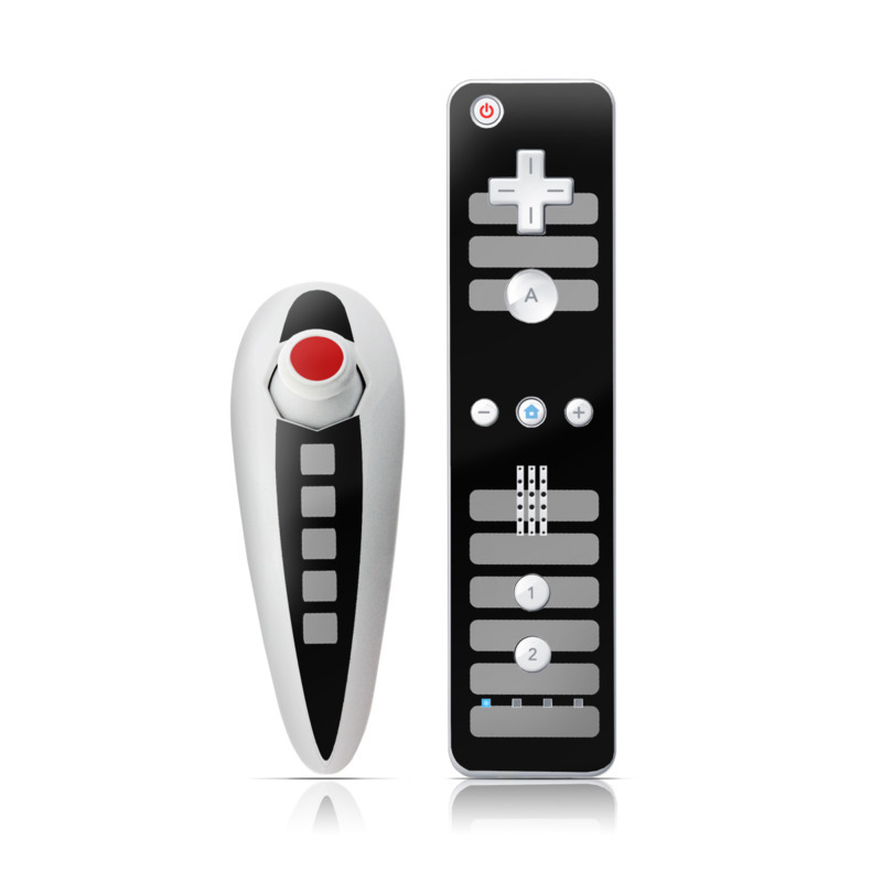 Wii Nunchuk Remote Skin design of Text, Font, Red, Product, Logo, Brand, Material property, Graphics, Rectangle with gray, black, red colors