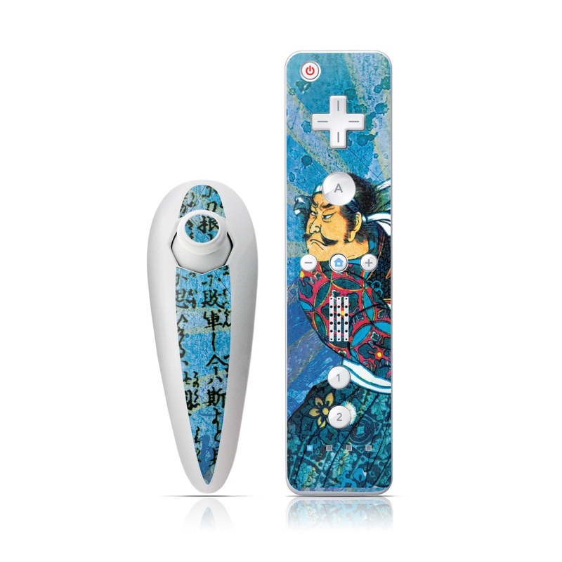 Wii Nunchuk Remote Skin design of Art, Illustration, Painting, with blue, black, gray, green, red colors