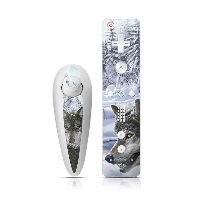 Wii Nunchuk Remote Skin design of Mammal, Vertebrate, Wolf, Canidae, canis lupus tundrarum, Canis, Wildlife, Carnivore, Wolfdog, Dog, with gray, black, blue, purple colors