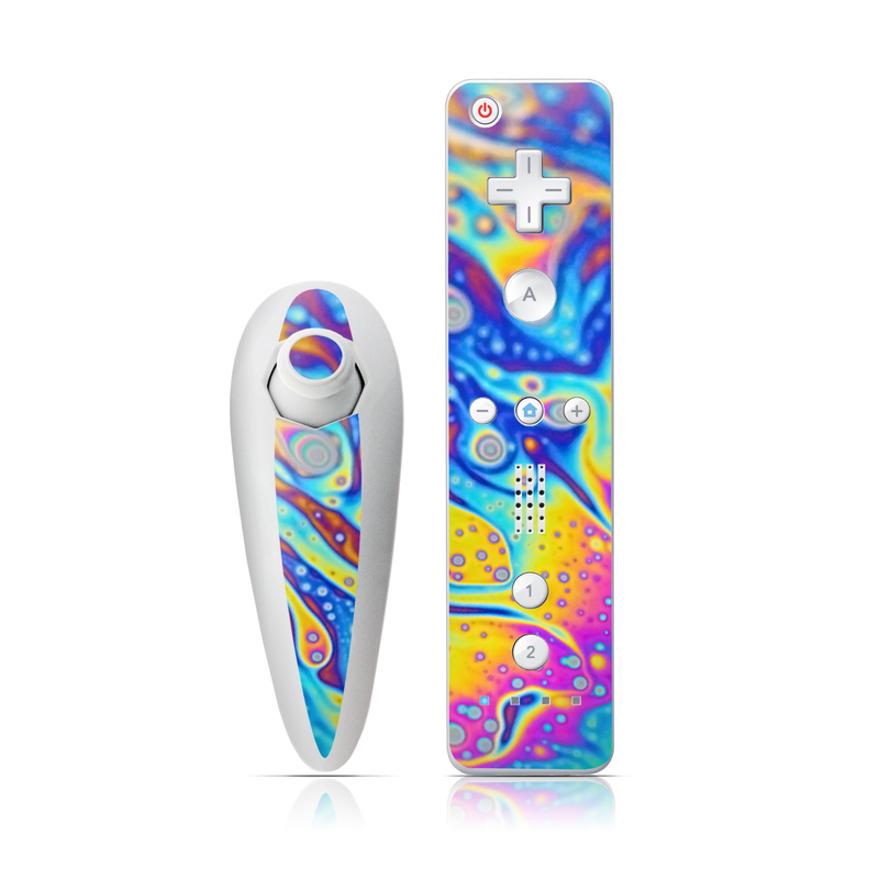 Wii Nunchuk Remote Skin design of Psychedelic art, Blue, Pattern, Art, Visual arts, Water, Organism, Colorfulness, Design, Textile, with gray, blue, orange, purple, green colors