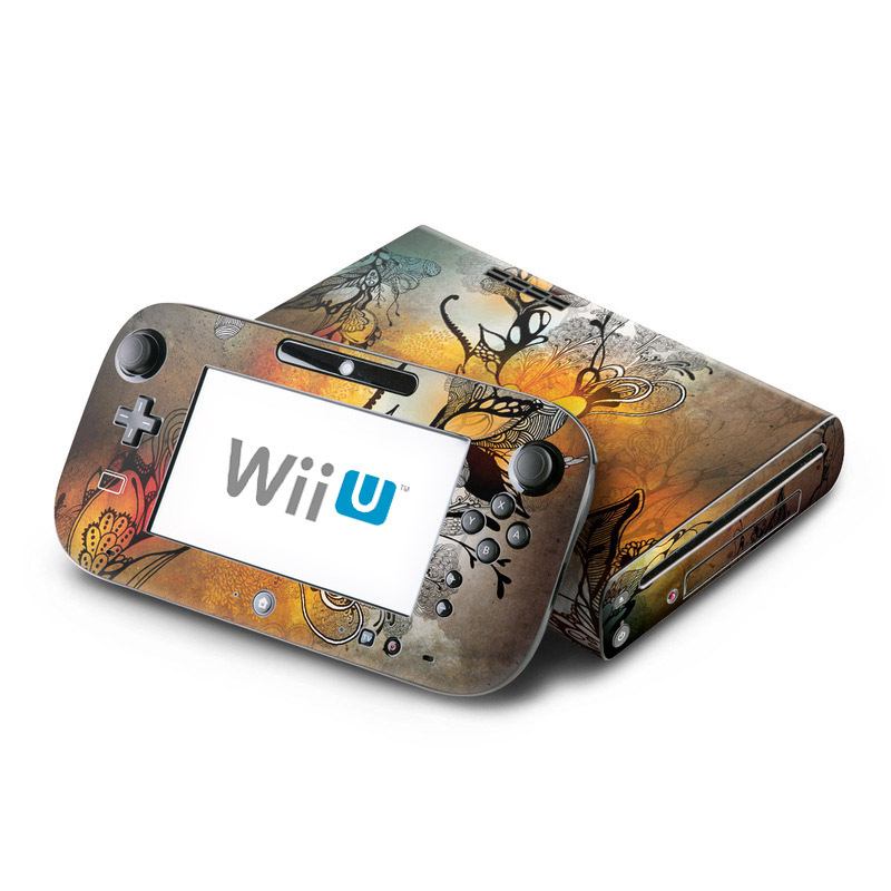 Wii U Skin design of Yellow, Orange, Art, Branch, Leaf, Graphic design, Visual arts, Pattern, Design, Modern art, with black, red, orange, yellow colors