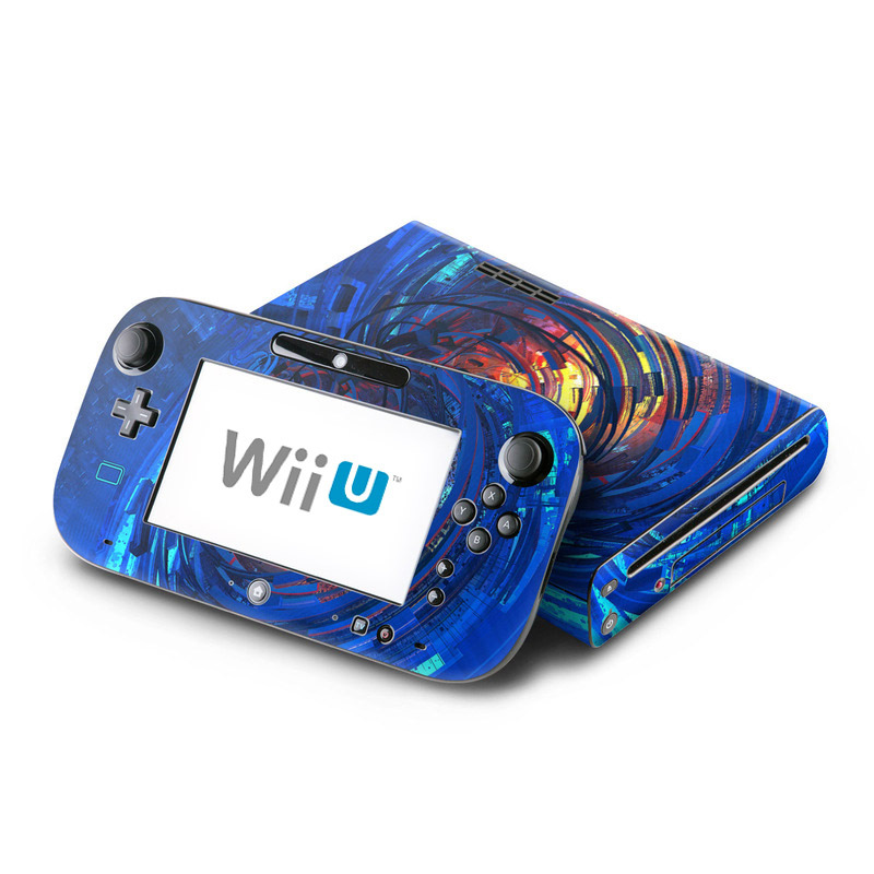 Wii U Skin design of Blue, Water, Circle, Vortex, Electric blue, Wave, Liquid, Graphics, Pattern, Colorfulness, with blue, orange, yellow colors