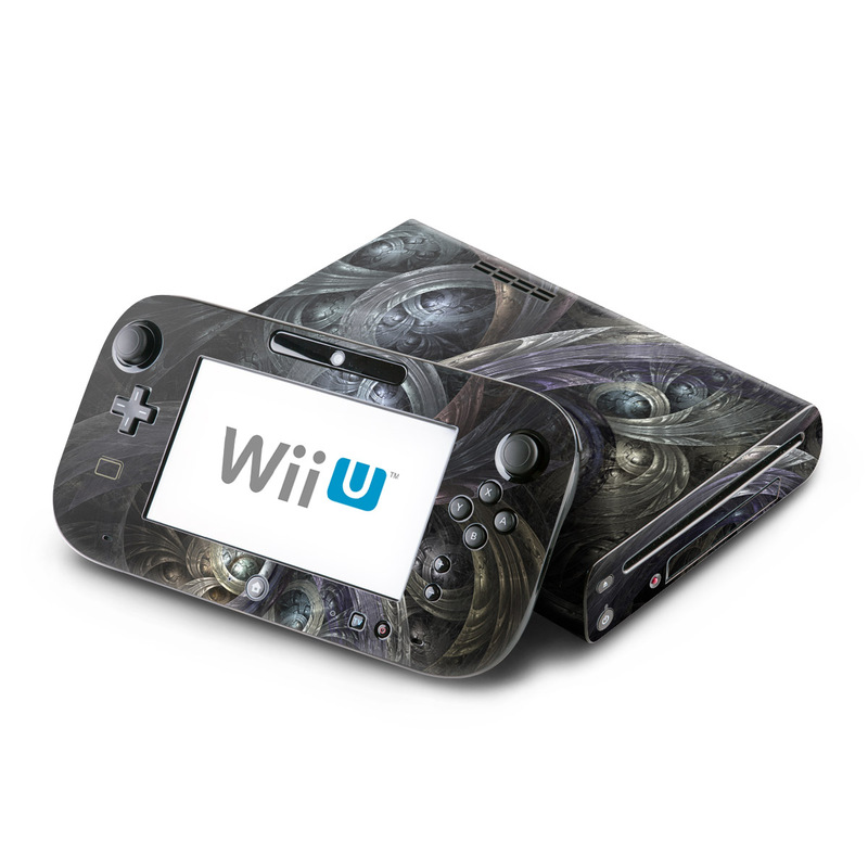 Wii U Skin design of Fractal art, Graphic design, Art, Cg artwork, Darkness, Circle, Pattern, Illustration, Graphics, Metal, with black, gray, blue colors