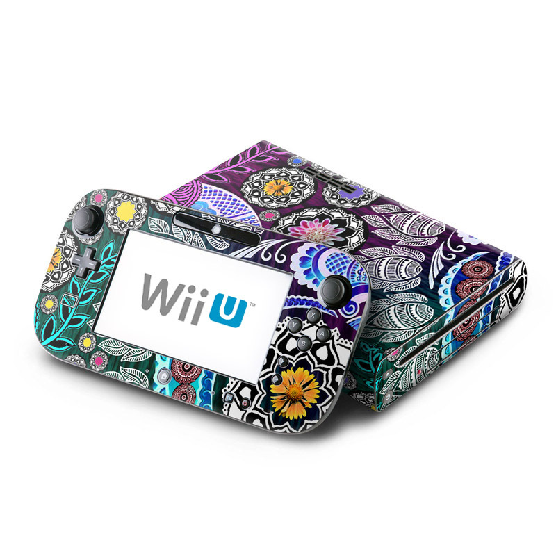 Wii U Skin design of Pattern, Psychedelic art, Art, Visual arts, Design, Floral design, Textile, Motif, Circle, Illustration, with black, gray, purple, blue, green, red colors