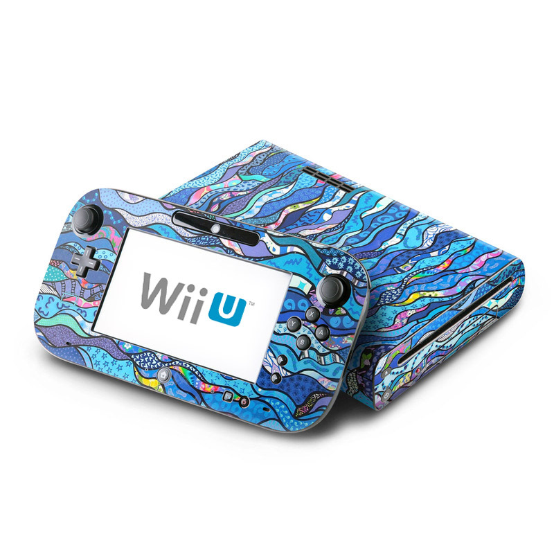 Wii U Skin design of Blue, Pattern, Aqua, Water, Line, Design, Textile, Psychedelic art, Electric blue, with blue, black, gray, purple colors