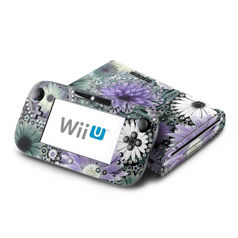Wii U Skin design of Purple, Flower, african daisy, Pericallis, Plant, Violet, Lavender, Botany, Petal, Pattern, with gray, black, blue, purple, white colors