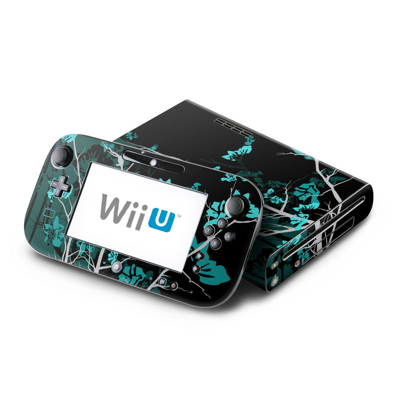 Wii U Skin design of Branch, Black, Blue, Green, Turquoise, Teal, Tree, Plant, Graphic design, Twig, with black, blue, gray colors